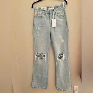 Slight Flare Blue Ripped Jeans